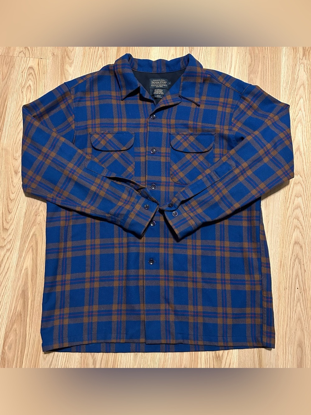 Pendleton Original Board Shirt Wool Plaid Blue Orange Size Large Men’s Button Up